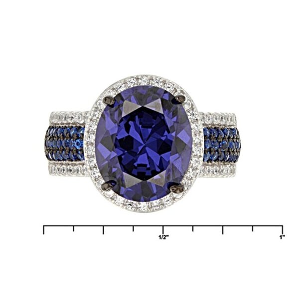 🔥 Royal Blue Oval Zircon Multi Row Elegant Silver Trendy Rings for Women, PD550 - Picture 5 of 7